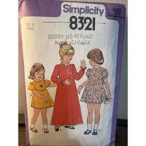 Vintage 1977 Simplicity Pattern 8321 Childs Dress Size 5 Cut & All Pieces There